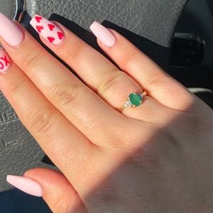 Oval Cut Emerald Gold Ring w/ Diamond Accents